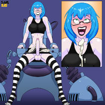 1_futa blue_hair bondage futanari glasses large_penis machine small_breasts striped_socks thigh_highs tickling // 850x850 // 221.0KB